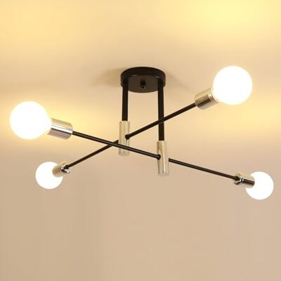 Goeco Lampadario Sputnik, Plafoniera Soffitto Vintage in Metallo, 4 Luci Luce a sospensione E27 Nero e Cromo per Soggiorno, Camera da Letto, Cucina, Sala da Pranzo, Corridoio Goeco Lampadario Sputnik, Plafoniera Soffitto Vintage in Metallo, 4 Luci Luce a sospensione E27 Nero e Cromo per Soggiorno, Camera da Letto, Cucina, Sala da Pranzo, Corridoio