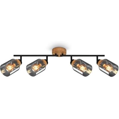 BRILONER - HEMA - Spot - Legno e Vetro Fumato - 4x E27 Max 10W - Lampada a Soffitto BRILONER - HEMA - Spot - Legno e Vetro Fumato - 4x E27 Max 10W - Lampada a Soffitto
