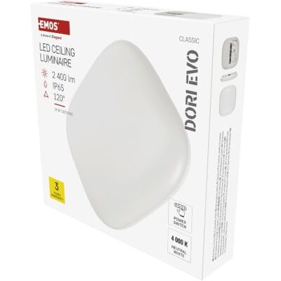 EMOS Dori Evo Lampada da parete e soffitto a LED, per interni ed esterni Lampada da incasso con luminosità regolabile 1800/2400 lm, ricambio per 150 W, bianco neutro 4000 K, durata 30000 h, IP65 EMOS Dori Evo Lampada da parete e soffitto a LED, per interni ed esterni Lampada da incasso con luminosità regolabile 1800/2400 lm, ricambio per 150 W, bianco neutro 4000 K, durata 30000 h, IP65