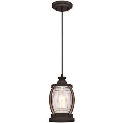 Westinghouse 63617 Apparecchio di illuminazione a sospensione a luce singola da interno, finitura in bronzo lucidato a olio con accenti in legno rustico e vetro a bolle trasparente Westinghouse 63617 Apparecchio di illuminazione a sospensione a luce singola da interno, finitura in bronzo lucidato a olio con accenti in legno rustico e vetro a bolle trasparente