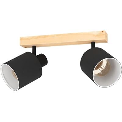 Eglo lampada da soffitto Batallas, lampada da soffitto a due fiamme skandi, faretto in legno, tessuto, metallo, lampada da soggiorno in natura, nero, bianco, lampada da camera da letto, spot E27 Eglo lampada da soffitto Batallas, lampada da soffitto a due fiamme skandi, faretto in legno, tessuto, metallo, lampada da soggiorno in natura, nero, bianco, lampada da camera da letto, spot E27