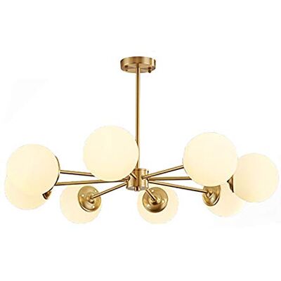LUUYYI Lampadario moderno a 8 luci con palloncino dorato, finitura in ottone spazzolato con paralume in vetro bianco, ideale per sala da pranzo, cucina, isola, camera da letto LUUYYI Lampadario moderno a 8 luci con palloncino dorato, finitura in ottone spazzolato con paralume in vetro bianco, ideale per sala da pranzo, cucina, isola, camera da letto