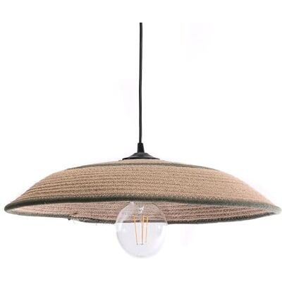 LUSSIOL Lampada Saya, lampada a sospensione in tessuto e iuta, paralume diam. 50 cm, natura e verde, cavo nero, attacco E27 LUSSIOL Lampada Saya, lampada a sospensione in tessuto e iuta, paralume diam. 50 cm, natura e verde, cavo nero, attacco E27