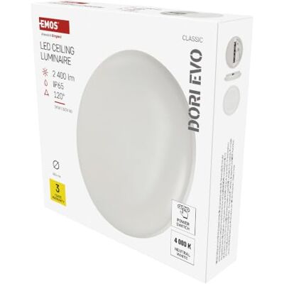 EMOS Dori Evo Lampada da parete e soffitto a LED, per interni ed esterni Lampada da incasso con luminosità regolabile 1800/2400 lm, ricambio per 150 W, bianco neutro 4000 K, durata 30000 h, IP65 EMOS Dori Evo Lampada da parete e soffitto a LED, per interni ed esterni Lampada da incasso con luminosità regolabile 1800/2400 lm, ricambio per 150 W, bianco neutro 4000 K, durata 30000 h, IP65