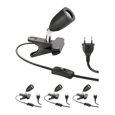 ledscom.de 4x lampada a pinza LIK, interruttore, nero opaco, 1x E27 max. 60W ledscom.de 4x lampada a pinza LIK, interruttore, nero opaco, 1x E27 max. 60W