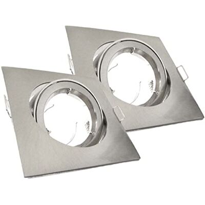 LEDLUX 2 Pezzi Porta Faretto da Incasso, Portafaretto Orientabile,Modello Con Ghiera Svitabile, Foro Da 80mm a 90mm, Per Lampade Led GU10 e MR16 (Quadrato, Nichel Satinato) LEDLUX 2 Pezzi Porta Faretto da Incasso, Portafaretto Orientabile,Modello Con Ghiera Svitabile, Foro Da 80mm a 90mm, Per Lampade Led GU10 e MR16 (Quadrato, Nichel Satinato)