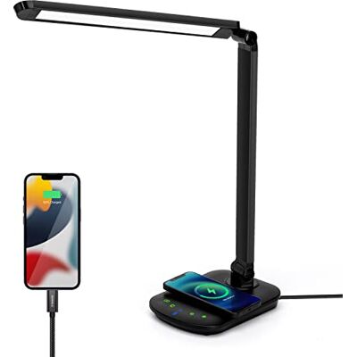 Aigostar 10KZQ Lampada da Tavolo a LED, Lampada da Tavolo con Ricarica Wireless e USB Ricarica, 8W, 5 Livelli Dimmerabili, 2 Modalità Graduali di Colore, Touch Controllo, Luce Gradevole per Occhi Aigostar 10KZQ Lampada da Tavolo a LED, Lampada da Tavolo con Ricarica Wireless e USB Ricarica, 8W, 5 Livelli Dimmerabili, 2 Modalità Graduali di Colore, Touch Controllo, Luce Gradevole per Occhi