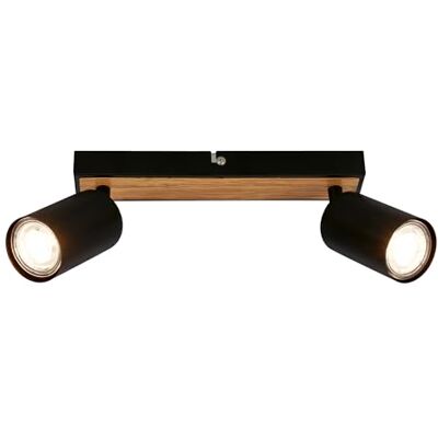 Briloner Spotlight Regolabile Nero e Legno - Lampada da Soffitto Briloner Spotlight Regolabile Nero e Legno - Lampada da Soffitto