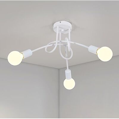 Riserva Lampadario Retrò Industriale, 3 Luci E27 Lampada da Soffitto Bianca, Plafoniera Soffitto per Soggiorno, Cucina, Camera da Letto, Ristorante, Cafe Riserva Lampadario Retrò Industriale, 3 Luci E27 Lampada da Soffitto Bianca, Plafoniera Soffitto per Soggiorno, Cucina, Camera da Letto, Ristorante, Cafe