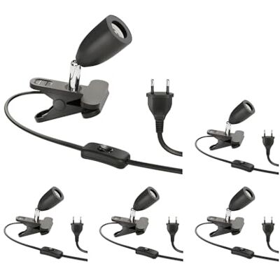 ledscom.de 5x lampada a pinza LIK, interruttore, nero opaco, 1x E27 max. 60W ledscom.de 5x lampada a pinza LIK, interruttore, nero opaco, 1x E27 max. 60W