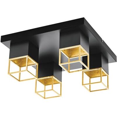 Eglo lampada da soffitto Montebaldo, lampada da soffitto vintage a 4 luci, stile industriale, lampada da soggiorno in acciaio nero e oro, lampada da cucina e ingresso con portalampada GU10 Eglo lampada da soffitto Montebaldo, lampada da soffitto vintage a 4 luci, stile industriale, lampada da soggiorno in acciaio nero e oro, lampada da cucina e ingresso con portalampada GU10