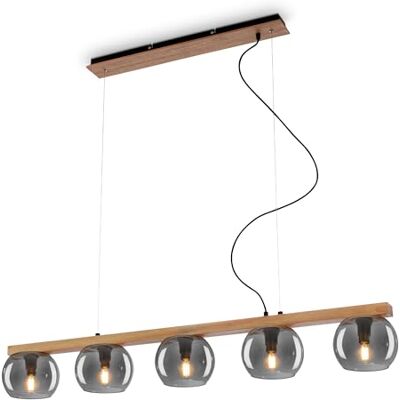 Briloner Lampada a sospensione a 5 luci, vetro fumé, lampada a soffitto, plafoniera, lampada, lampada da soggiorno, lampada a sospensione, lampada da camera da letto, nero-legno Briloner Lampada a sospensione a 5 luci, vetro fumé, lampada a soffitto, plafoniera, lampada, lampada da soggiorno, lampada a sospensione, lampada da camera da letto, nero-legno