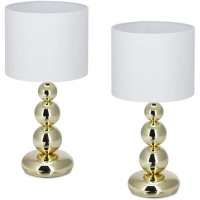 Relaxdays Lampada da Tavolo, Set 2 Abat Jour in Tessuto e Ferro, E27, 50x25 cm, Luce Comodino Camera Letto, Bianco Oro Relaxdays Lampada da Tavolo, Set 2 Abat Jour in Tessuto e Ferro, E27, 50x25 cm, Luce Comodino Camera Letto, Bianco Oro