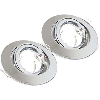 LEDLUX 2 Pezzi Porta Faretto da Incasso, Portafaretto Orientabile,Modello Con Ghiera Svitabile, Foro Da 80mm a 90mm, Per Lampade Led GU10 e MR16 (Rotondo, Argento Cromato) LEDLUX 2 Pezzi Porta Faretto da Incasso, Portafaretto Orientabile,Modello Con Ghiera Svitabile, Foro Da 80mm a 90mm, Per Lampade Led GU10 e MR16 (Rotondo, Argento Cromato)
