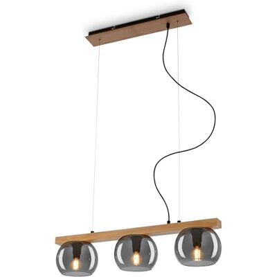 Briloner - 3xE14 - Vetro fumé - Legno nero metallo - Lampada a sospensione Briloner - 3xE14 - Vetro fumé - Legno nero metallo - Lampada a sospensione