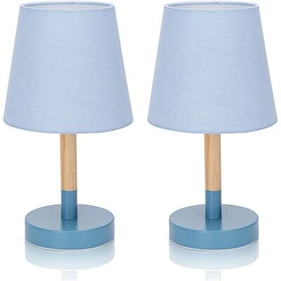 Aigostar 2 Pezzi Lampada da Tavolo, Piccola Lampada da Comodino Moderna in Legno, Lampada da Scrivania con Paralume in Tessuto Blu e Base in Metallo Portalampada E14, Vintage per Camera, Soggiorno Aigostar 2 Pezzi Lampada da Tavolo, Piccola Lampada da Comodino Moderna in Legno, Lampada da Scrivania con Paralume in Tessuto Blu e Base in Metallo Portalampada E14, Vintage per Camera, Soggiorno