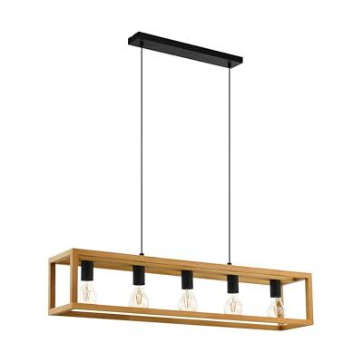 Eglo Blackcrown Lampadario a sospensione 5 luci, stile vintage, per tavolo da pranzo, lampada soffitto in design naturale, legno chiaro con attacco E27 Eglo Blackcrown Lampadario a sospensione 5 luci, stile vintage, per tavolo da pranzo, lampada soffitto in design naturale, legno chiaro con attacco E27