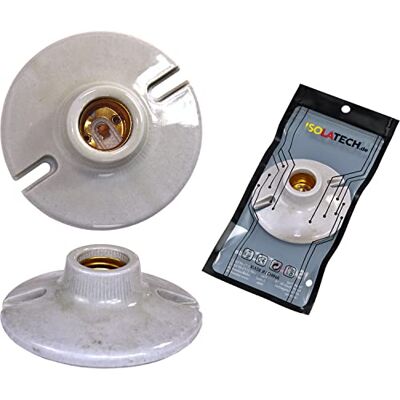 ISOLATECH 1x Portalampada E27 in Ceramica da Parete con Fori ISOLATECH 1x Portalampada E27 in Ceramica da Parete con Fori