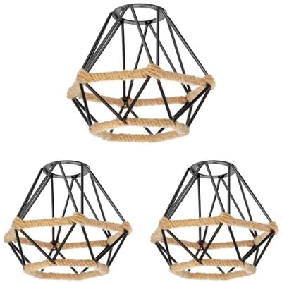 ledscom.de Paralume a gabbia triplo con corda di canapa, motivo a rombi, nero, Ø 155 mm ledscom.de Paralume a gabbia triplo con corda di canapa, motivo a rombi, nero, Ø 155 mm