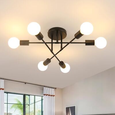 DELIPOP Lampadario Industrial Vintage, 6 Luci Plafoniera Sputnik Moderna E27, Regolabile di 180° Lampada da Soffitto in Metallo per Soggiorno Camera da Letto Cucina Corridoio, Nero DELIPOP Lampadario Industrial Vintage, 6 Luci Plafoniera Sputnik Moderna E27, Regolabile di 180° Lampada da Soffitto in Metallo per Soggiorno Camera da Letto Cucina Corridoio, Nero