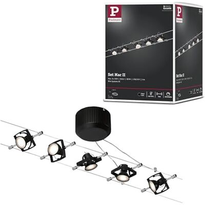 Paulmann Sistema a fune Mac II angolare max. 5x10 Watt lampada per soffitto nero opaco lampada su cavo metallo, plastica fune metallica GU5,3 Paulmann Sistema a fune Mac II angolare max. 5x10 Watt lampada per soffitto nero opaco lampada su cavo metallo, plastica fune metallica GU5,3