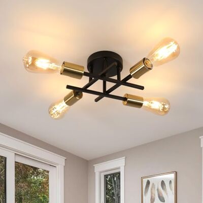 Riserva Lampadario Sputnik Industriale, E27 Plafoniera da Soffitto Vintage, Lampada da Soffitto Nera Metallo per Camera da letto, Soggiorno, Cucina, Corridoio, 4 Luci Riserva Lampadario Sputnik Industriale, E27 Plafoniera da Soffitto Vintage, Lampada da Soffitto Nera Metallo per Camera da letto, Soggiorno, Cucina, Corridoio, 4 Luci