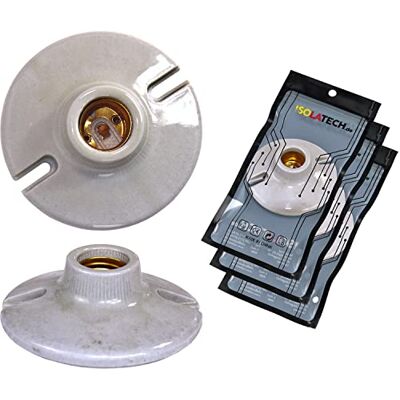 ISOLATECH 3x Portalampada E27 in Ceramica da Parete con Fori ISOLATECH 3x Portalampada E27 in Ceramica da Parete con Fori