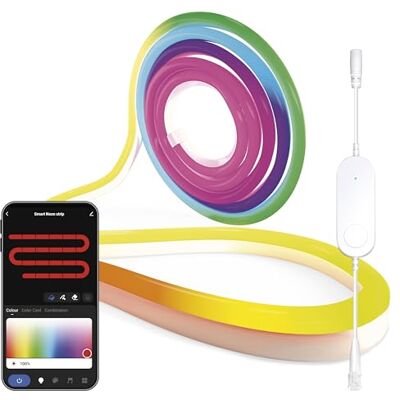 EMOS Smart RGBIC Neon Strip, 3 m Illuminazione da parete Wi-Fi con 16+ milioni di colori, dimmerabile Strisce LED in silicone Illuminazione per ambienti interni e feste Include 1,6 cavi e EMOS Smart RGBIC Neon Strip, 3 m Illuminazione da parete Wi-Fi con 16+ milioni di colori, dimmerabile Strisce LED in silicone Illuminazione per ambienti interni e feste Include 1,6 cavi e