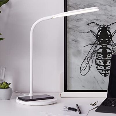 Brilliant Lampada da tavolo a LED con base di ricarica a induzione, ricarica wireless dei dispositivi mobili, dimmerabile, in plastica, 34 x 17 cm, colore: Bianco Brilliant Lampada da tavolo a LED con base di ricarica a induzione, ricarica wireless dei dispositivi mobili, dimmerabile, in plastica, 34 x 17 cm, colore: Bianco