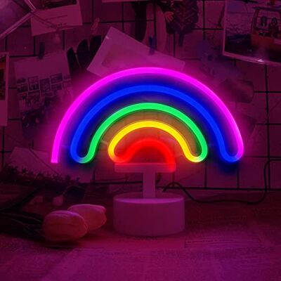Aslanka Luce al neon arcobaleno, notturna per camera, a LED batteria/USB, decorazione Natale, festa compleanno, camera, lampada da tavolo per bambini Aslanka Luce al neon arcobaleno, notturna per camera, a LED batteria/USB, decorazione Natale, festa compleanno, camera, lampada da tavolo per bambini