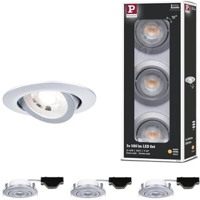 Paulmann Apparecchio LED da incasso set da 3 orientabile rotondo 82mm 3x6W 3x580lm 230V 3000K cromo opaco rotondo spot da soffitto plastica Paulmann Apparecchio LED da incasso set da 3 orientabile rotondo 82mm 3x6W 3x580lm 230V 3000K cromo opaco rotondo spot da soffitto plastica