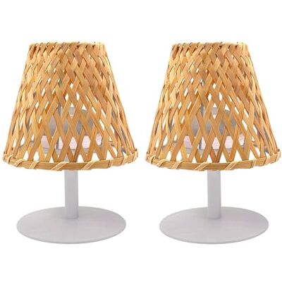 Lumisky Set di 2 lampade da tavolo senza fili di bambù naturale LED bianco caldo/bianco dimmerabili H26cm Lumisky Set di 2 lampade da tavolo senza fili di bambù naturale LED bianco caldo/bianco dimmerabili H26cm