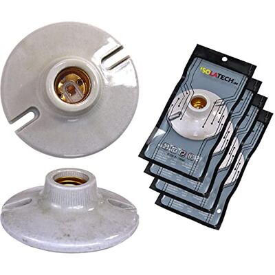 ISOLATECH 4x Portalampada E27 in Ceramica da Parete con Fori ISOLATECH 4x Portalampada E27 in Ceramica da Parete con Fori