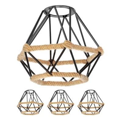 ledscom.de Paralume a gabbia quadruplo con corda di canapa, motivo a rombi, nero, Ø 155 mm ledscom.de Paralume a gabbia quadruplo con corda di canapa, motivo a rombi, nero, Ø 155 mm