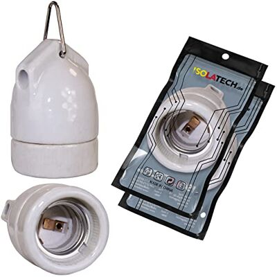 ISOLATECH 2x Portalampada E27 in Ceramica con Occhiello in Metallo ISOLATECH 2x Portalampada E27 in Ceramica con Occhiello in Metallo