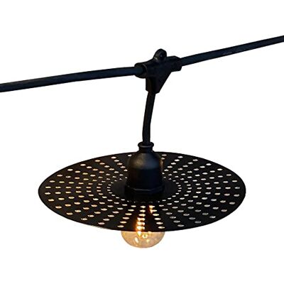 Lumisky Ghirlanda luminosa da esterno con paralume a foro in metallo 10 lampadine a filamento vintage portalampada E27 LED bianco caldo 6m Lumisky Ghirlanda luminosa da esterno con paralume a foro in metallo 10 lampadine a filamento vintage portalampada E27 LED bianco caldo 6m