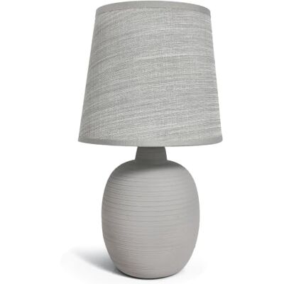 Aigostar Lampada da tavolo in ceramica, paralume tessuto, ovale grigio, E14 Aigostar Lampada da tavolo in ceramica, paralume tessuto, ovale grigio, E14