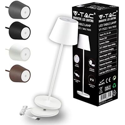 V-TAC Lampada da Tavolo Bianca Wireless Dimmabile - Interno & Esterno V-TAC Lampada da Tavolo Bianca Wireless Dimmabile - Interno & Esterno