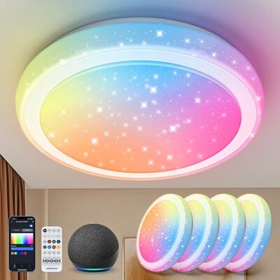 Aigostar Mesh Plafoniera Led Soffitto Intelligente Bluetooth Mesh, Ø50CM, 36W, 3960LM, Plafoniera Alexa, 3000K-6500K e RGB, Plafoniere da Soffitto per Soggiorno, Camera da Letto, 4 Unità Aigostar Mesh Plafoniera Led Soffitto Intelligente Bluetooth Mesh, Ø50CM, 36W, 3960LM, Plafoniera Alexa, 3000K-6500K e RGB, Plafoniere da Soffitto per Soggiorno, Camera da Letto, 4 Unità
