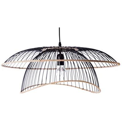 LUSSIOL Lampada Flore, sospensione metallo/rattan, 60 W, nero, ø 60 x H3 1 cm LUSSIOL Lampada Flore, sospensione metallo/rattan, 60 W, nero, ø 60 x H3 1 cm