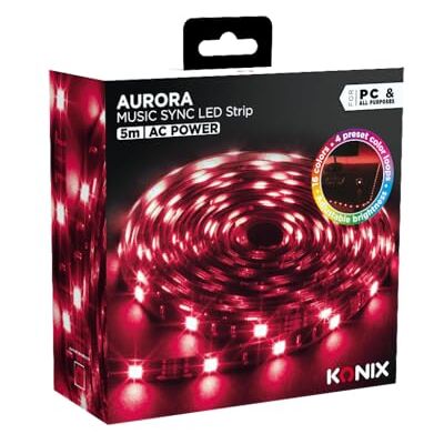 Konix Drakkar Striscia luminosa LED gaming Aurora 5 metri Sincronizzazione con musica Rivestimento adesivo 16 colori Connessione elettrica Konix Drakkar Striscia luminosa LED gaming Aurora 5 metri Sincronizzazione con musica Rivestimento adesivo 16 colori Connessione elettrica