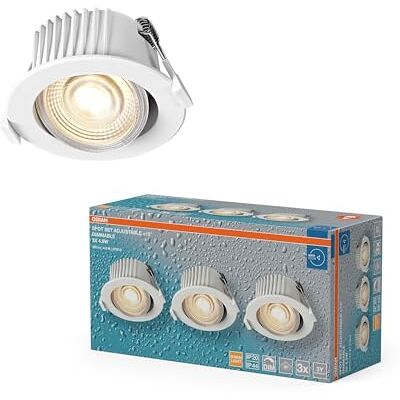 OSRAM Spot Set Faretto LED da incasso DIM IP44 4,9W Bianco, set da 3 faretti da bagno dimmerabili orientabili, bianco caldo 2700K OSRAM Spot Set Faretto LED da incasso DIM IP44 4,9W Bianco, set da 3 faretti da bagno dimmerabili orientabili, bianco caldo 2700K