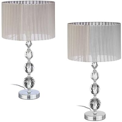 Relaxdays Lampada da Tavolo, Set da 2 Abat Jour con Base in Vetro e Paralume in Tessuto, E27, HxD: 53x29,5 cm, Argento Relaxdays Lampada da Tavolo, Set da 2 Abat Jour con Base in Vetro e Paralume in Tessuto, E27, HxD: 53x29,5 cm, Argento