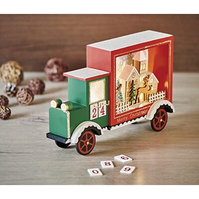 EMOS Calendario dell'Avvento luminoso, camion in legno con illuminazione a LED e decorazione, bianco caldo, decorazione natalizia per interni, IP20, funzionamento a batteria (2 x AA), timer 6/18h, 20 EMOS Calendario dell'Avvento luminoso, camion in legno con illuminazione a LED e decorazione, bianco caldo, decorazione natalizia per interni, IP20, funzionamento a batteria (2 x AA), timer 6/18h, 20