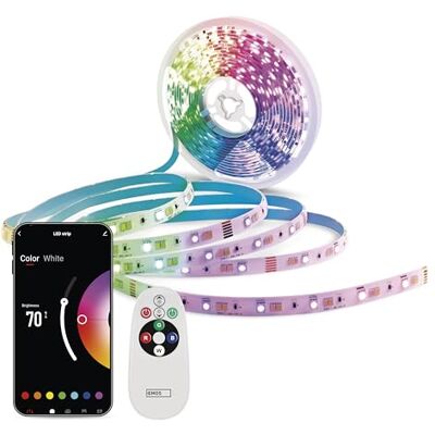 EMOS Smart LED Strip RGB/CCT 5m Striscia LED autoadesiva con telecomando e app 16 milioni di colori, sincronizzazione musicale, timer Ambiente e illuminazione per feste Include 1,5 cavi e EMOS Smart LED Strip RGB/CCT 5m Striscia LED autoadesiva con telecomando e app 16 milioni di colori, sincronizzazione musicale, timer Ambiente e illuminazione per feste Include 1,5 cavi e