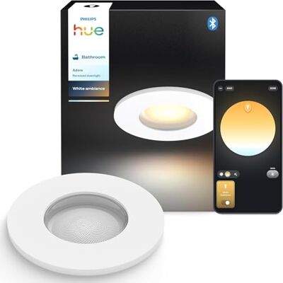 Philips White Ambiance Adore, Faretto LED Smart da incasso, luce da bagno dimmerabile, Bluetooth, 5.5W, Bianco, Telecomando Dimmer Switch incluso Philips White Ambiance Adore, Faretto LED Smart da incasso, luce da bagno dimmerabile, Bluetooth, 5.5W, Bianco, Telecomando Dimmer Switch incluso