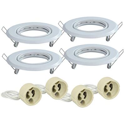 LEDLUX 4 Pezzi Portafaretto Da Incasso Orientabile Con Molla Foro 70mm Con Portalampada GU10 Inclusi (Bianco, Rotondo) LEDLUX 4 Pezzi Portafaretto Da Incasso Orientabile Con Molla Foro 70mm Con Portalampada GU10 Inclusi (Bianco, Rotondo)
