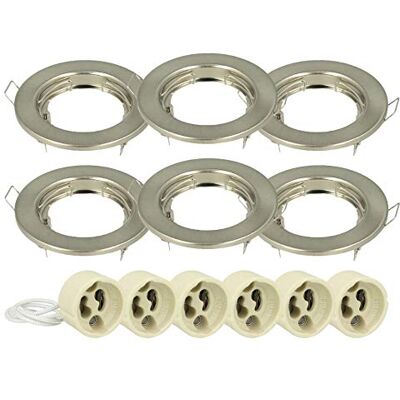 LEDLUX 6 Pezzi Porta Faretto Led Da Incasso, Rotondo Fisso Con Molla, Foro 60mm, 6 Portalampade GU10 Inclusi (Satinato) LEDLUX 6 Pezzi Porta Faretto Led Da Incasso, Rotondo Fisso Con Molla, Foro 60mm, 6 Portalampade GU10 Inclusi (Satinato)