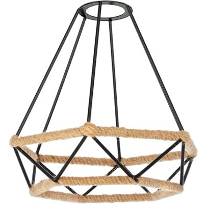 ledscom.de Paralume a gabbia con corda di canapa, diamante, nero, Ø 200 mm ledscom.de Paralume a gabbia con corda di canapa, diamante, nero, Ø 200 mm