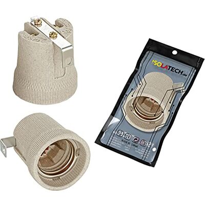ISOLATECH 1x Portalampada E27 in Ceramica Grigia con Staffa Interna ISOLATECH 1x Portalampada E27 in Ceramica Grigia con Staffa Interna